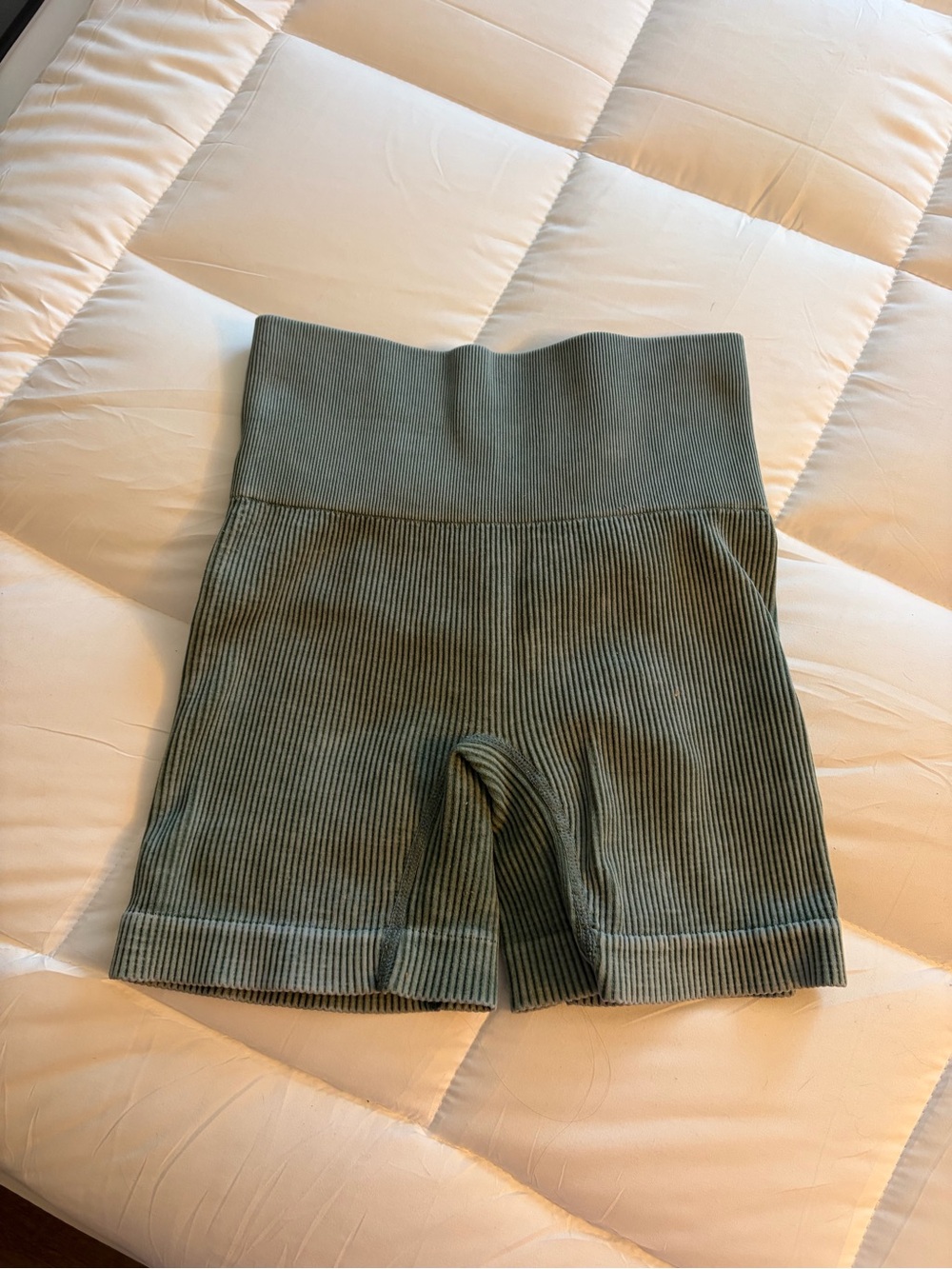 Colsie Green Ribbed High-Waist Bike Shorts